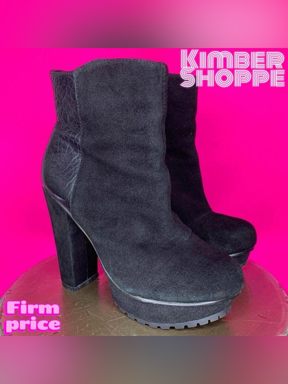 Sol Sana Black Suede Textured Leather Lug Sole Platform Ankle Boots EU 36 UK 3